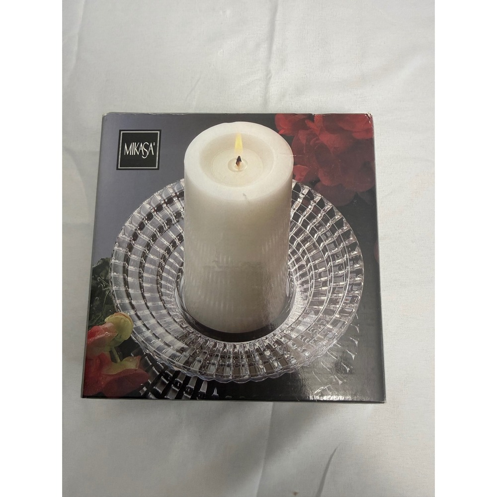 Mikasa Diamond Fire Crystal Pillar Candle Holder 7 Inch Japan WY247/557 Clear